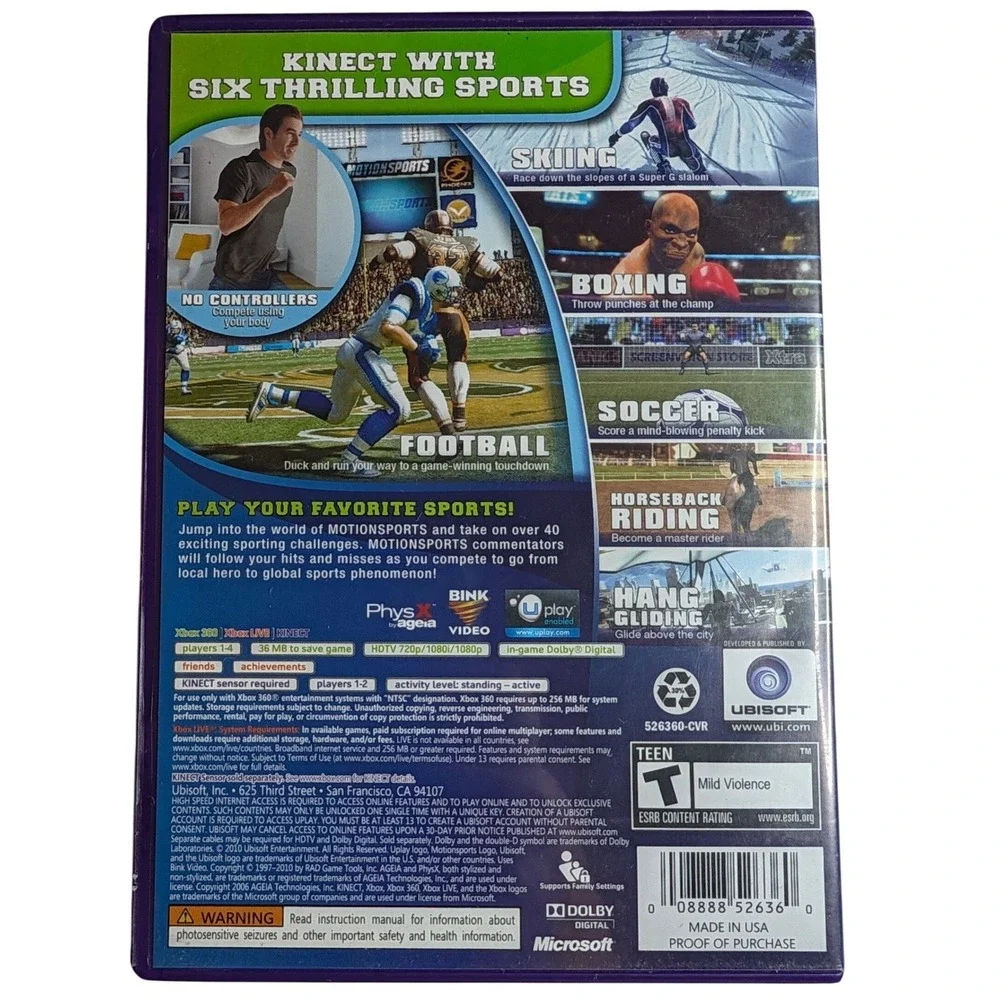 MotionSports Play For Real Xbox 360 Kinect Ubisoft Sport Game Football Soccer